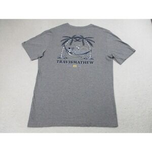 Travis Mathew Shirt Mens Medium Gray Palm Tree Hammock Graphic Pima Cotton Tee